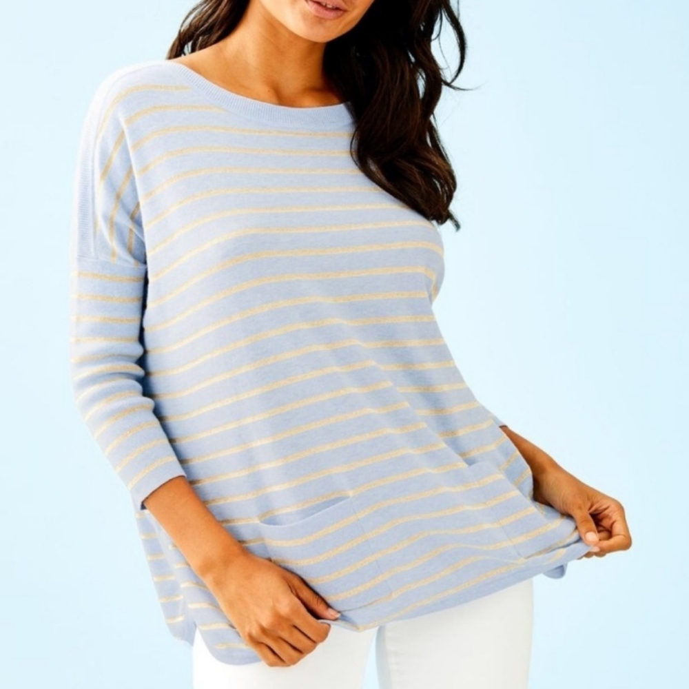 Lilly Pulitzer Baby Blue and Gold Striped Sweater